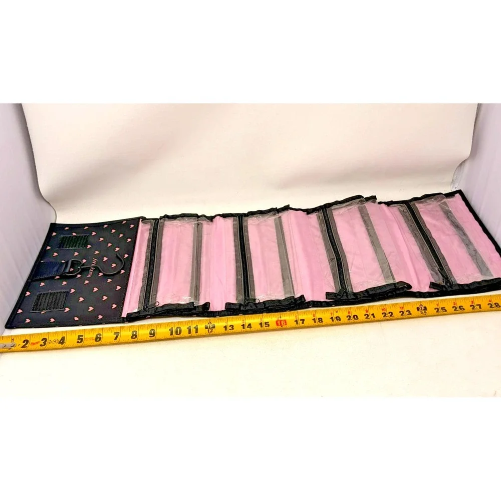 Mary Kay Hanging Travel Cosmetic Organizer Makeup Bag Black Pink Hearts Roll Up